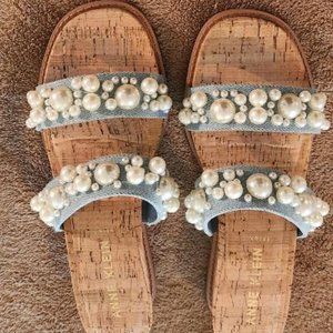 Denim and pearl sandals